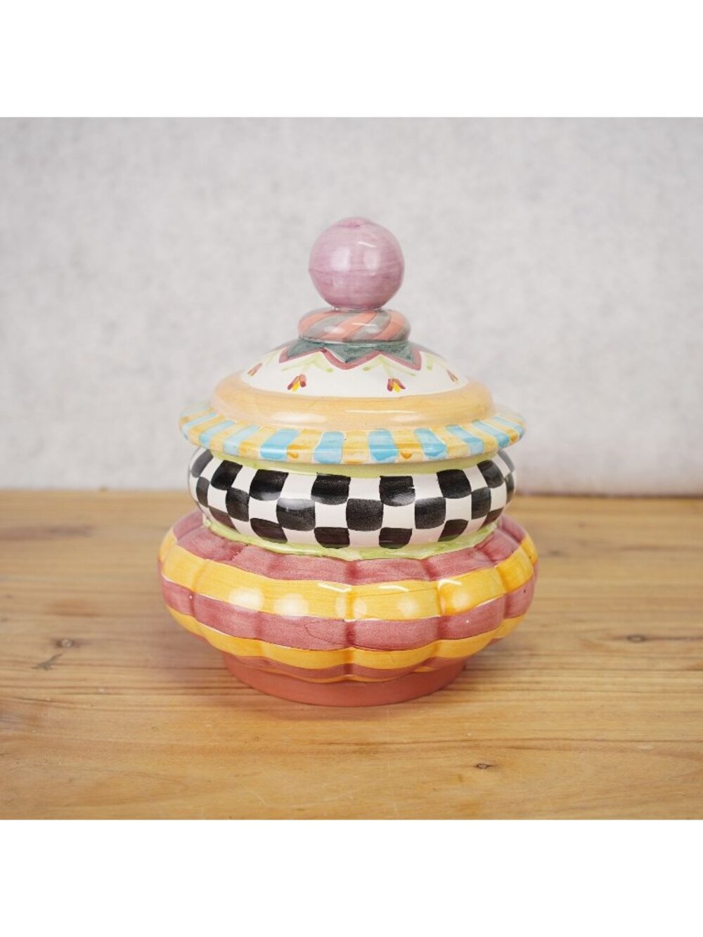 VTG MacKenzie-Childs Odd Fellows Taylor 9” Majolica Covered Jar Canister Rare